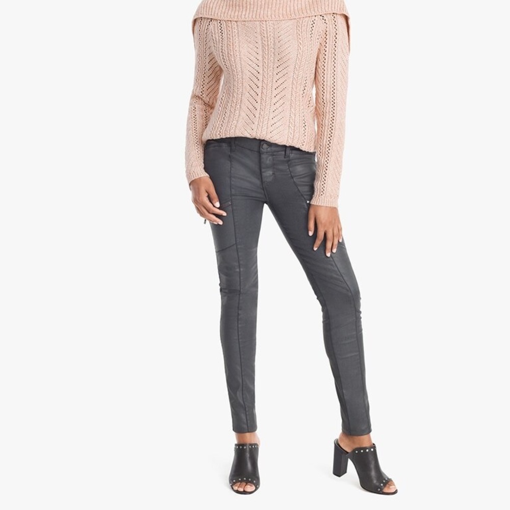 White House Black Market CoatedGray Skinny Jeans Like New 6 Shiny